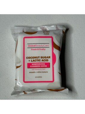 Facial Cleansing Wipes 25 Count Coconut Lactic Acid Makeup Remover